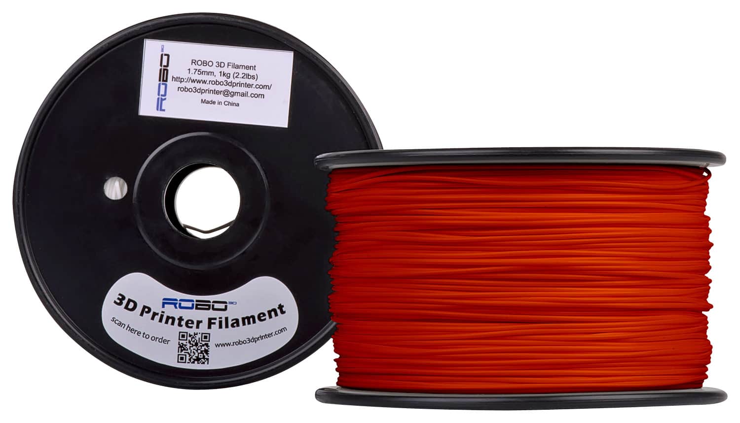 Front. ROBO 3D - 1.75mm PLA Filament 2.2 lbs. - Rocket Red.