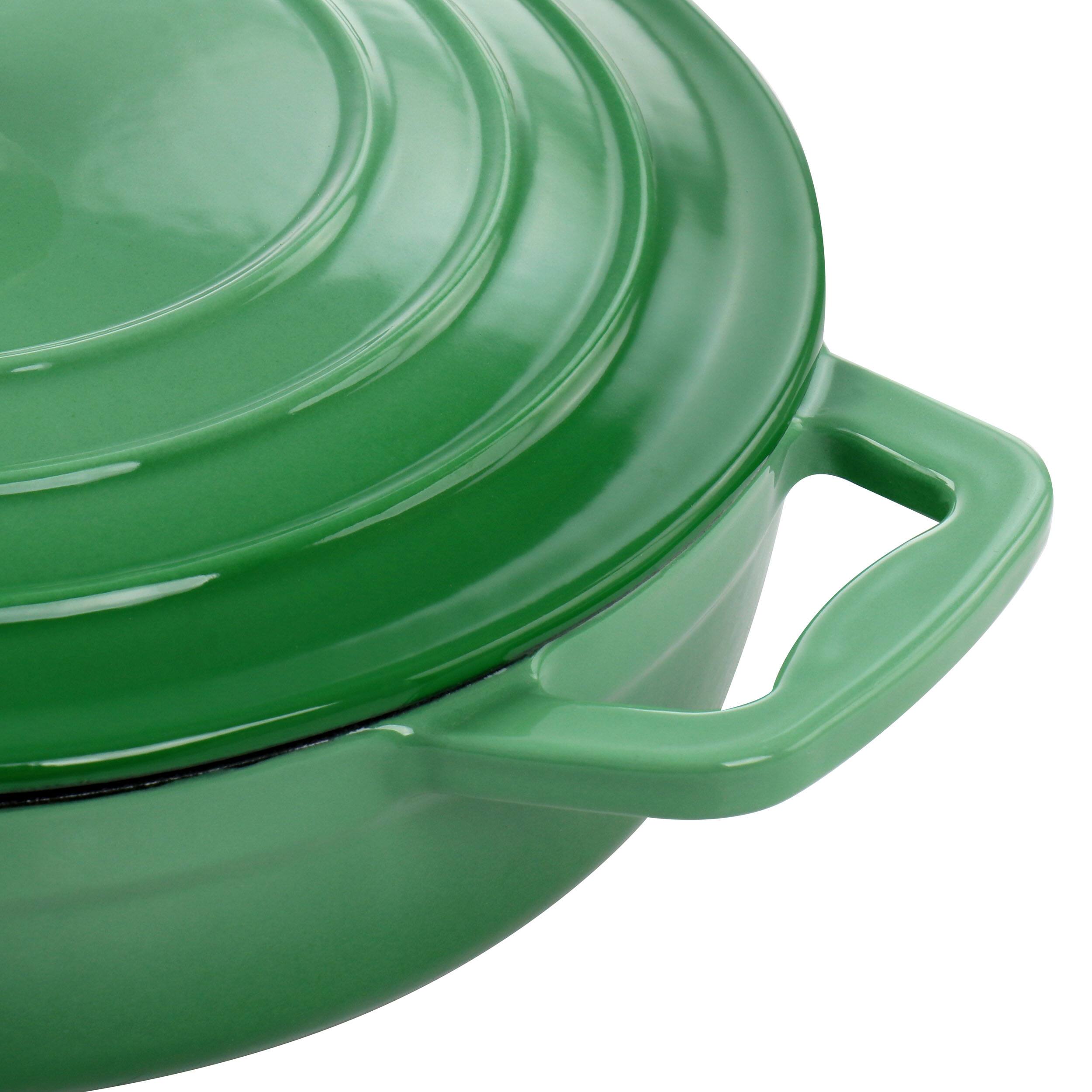 Alt View 5. MegaChef - MegaChef 2 Quart Round Enameled Cast Iron Braiser Pan in Green - Green.