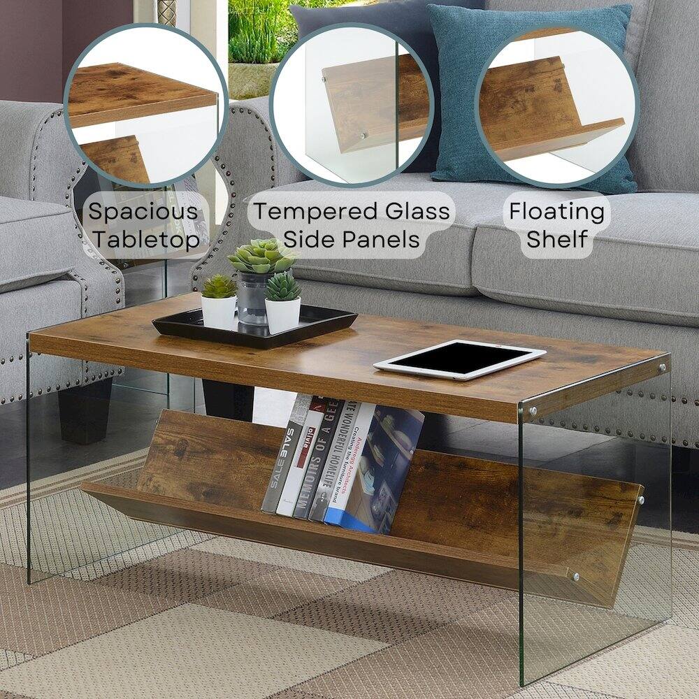 Spacious Tempered Glass Tabletop Side Panels Floating Shelf