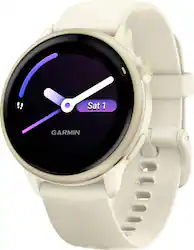 Garmin - vívoactive 6 GPS Smartwatch 42 mm Fiber-reinforced polymer - Lunar Gold with Bone Band - (2025) - Front_Zoom