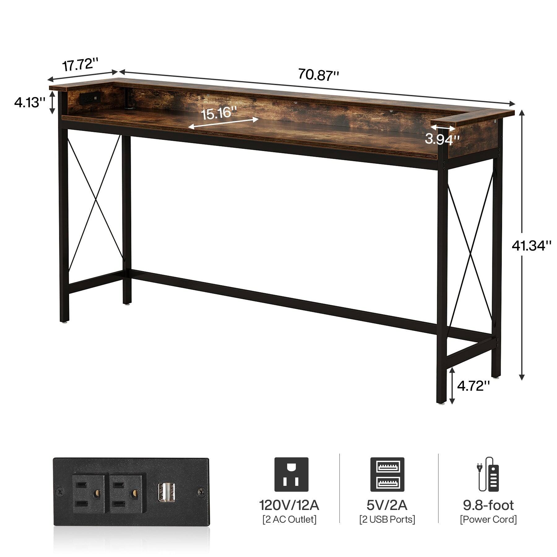 17.72"  
4.13"  
15.16"  
70.87"  
3.94"  
41.34"  
4.72"  
120V/12A [2 AC Outlet]  
5V/2A [2 USB Ports]  
9.8-foot [Power Cord]