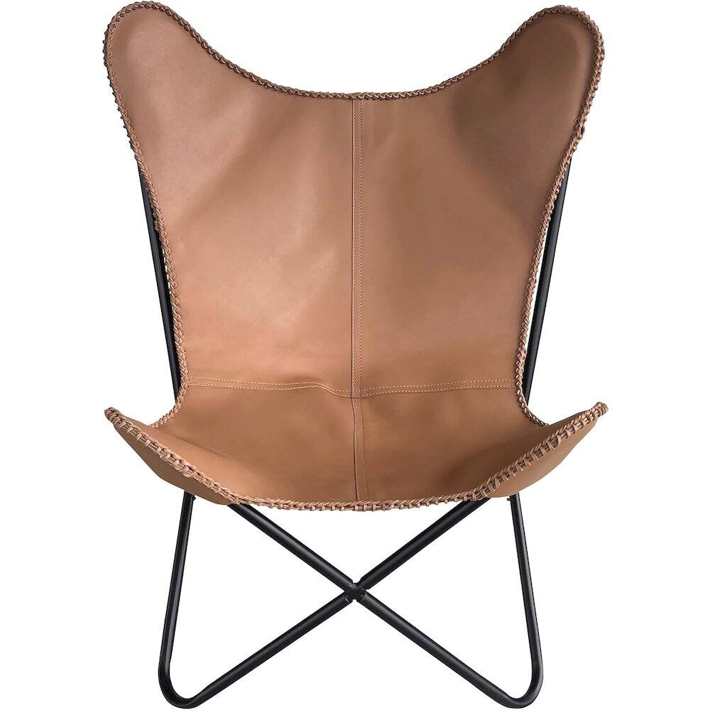 Alt View 3. AmeriHome - AmeriHome Genuine Leather Butterfly Chair - Light Tan - Multicolor.