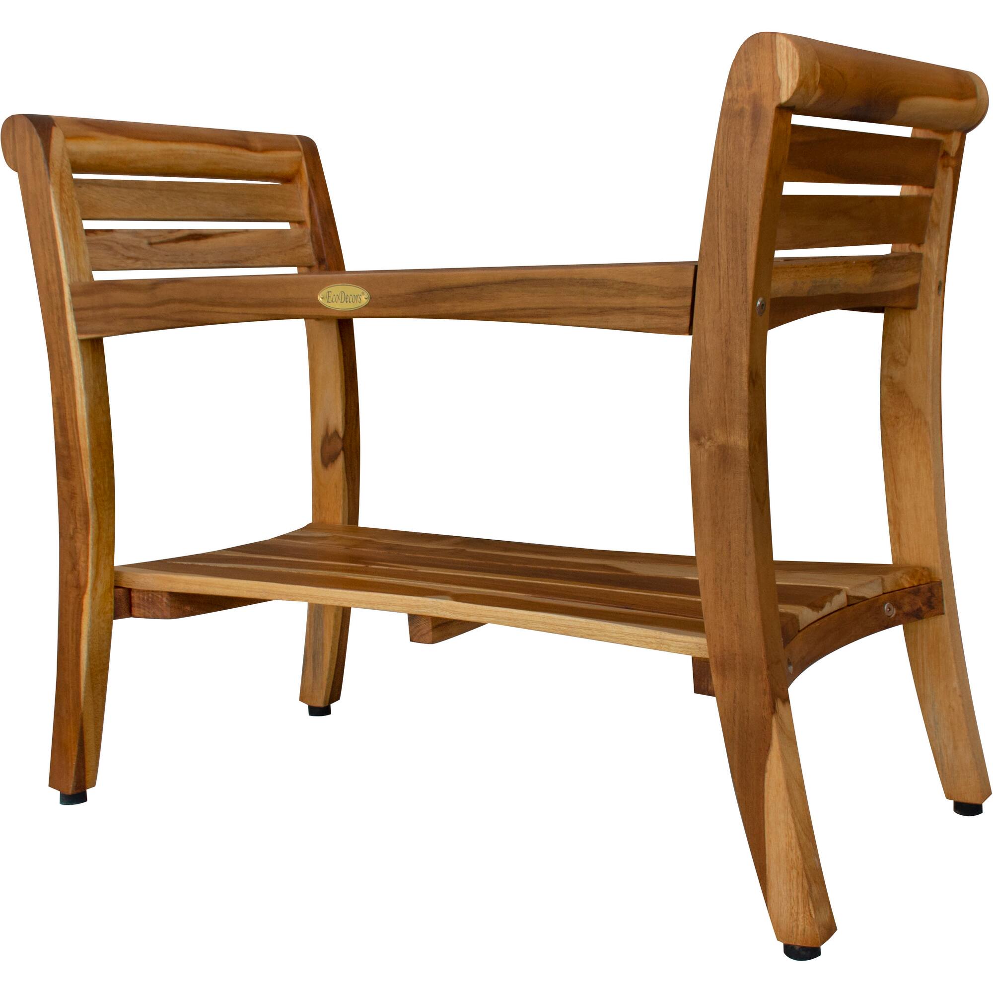 Angle. EcoDecors - EcoDecors EarthyTeak Symmetry 29" Teak Shower Bench With Shelf And LiftAide Arms - EarthyTeak.