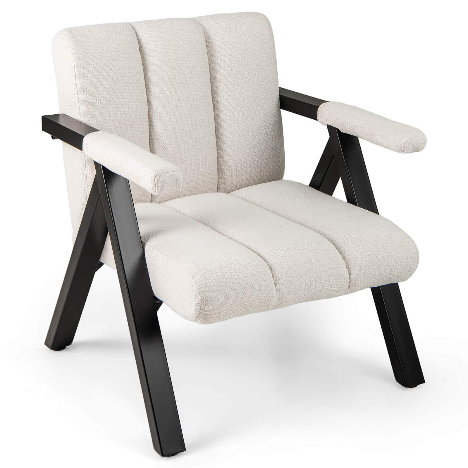 Costway - 1 PCS Oversized Accent Chair with Metal Frame & Armrests Mid-century Modern Armchair - Beige