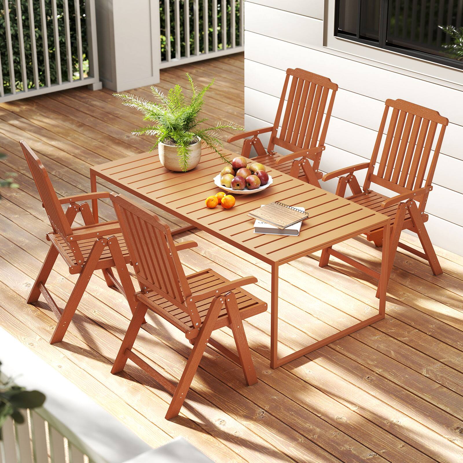 Alt View 3. Gymax - Gymax 4PCS Foldable Patio Chair w/Armrest Curved Back Slatted Seat for Backyard Deck Brwon - Brown.