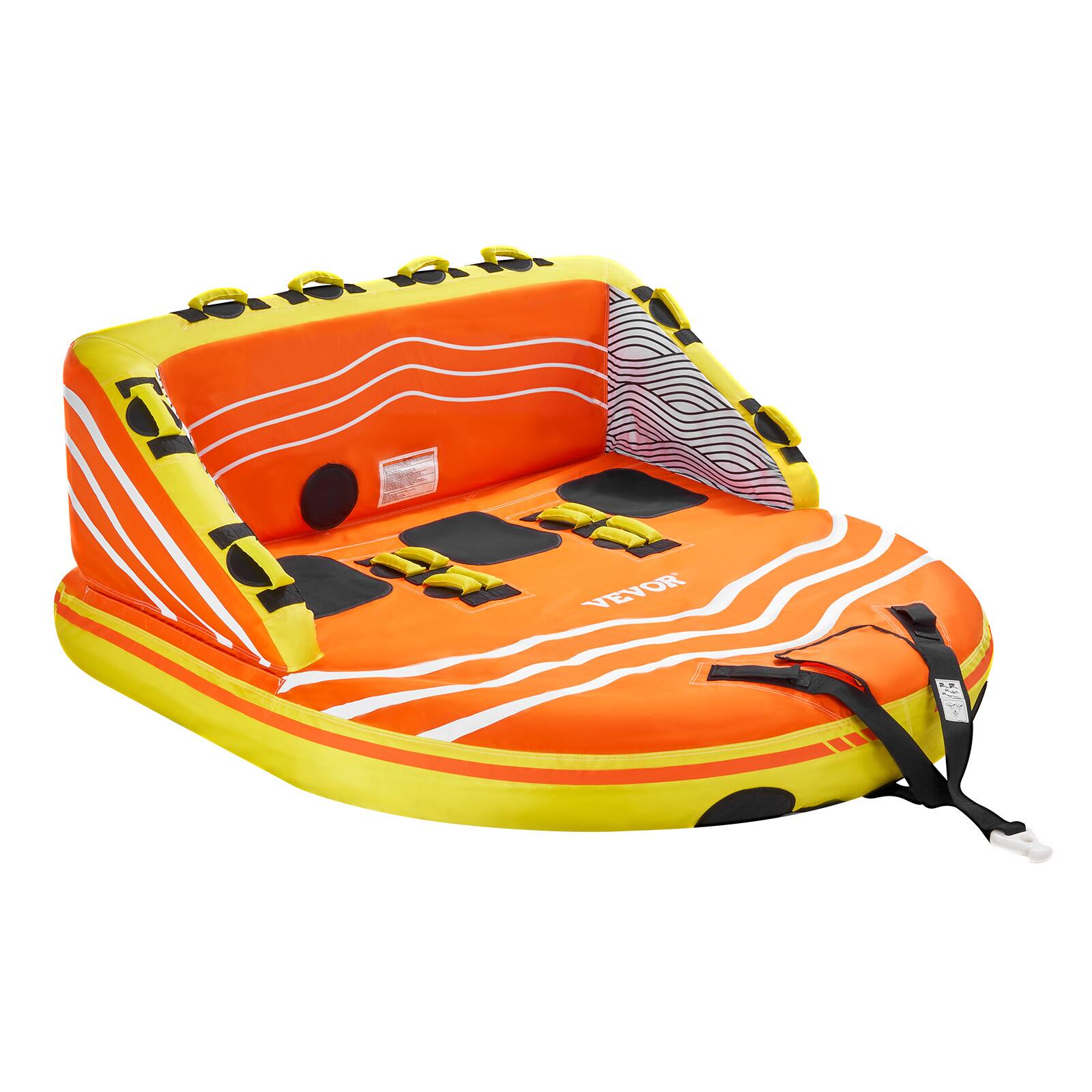 Alt View 5. VEVOR - Towable Tube for Boating, 1-3 Riders Inflatable Boat Tubes and Towables, 510lbs Water Sport Towable Tube for Boat - Red,Orange,Yellow.