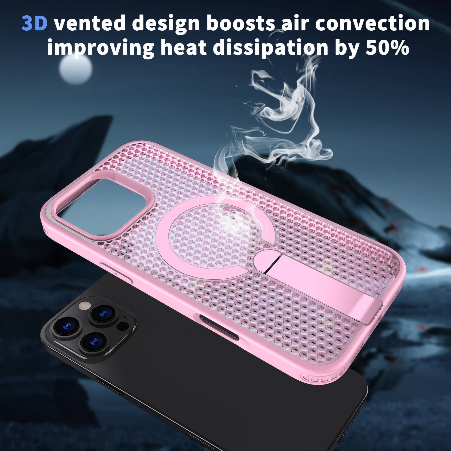 3D vented design boosts air convection improving heat dissipation by 50%