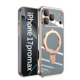Dteck - Mag Safe Case for Apple iPhone 17 Pro Max,Slim Shockproof TPU Case with Metal Stand Plated Bumper Bulit in Lens Film - Gray
