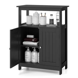 Ecooso - Freestanding Bathroom Floor Cabinet Organizer with Open Compartment Storage - Black