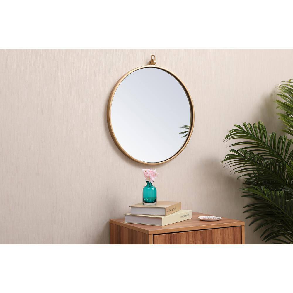 Alt View 1. Elegant Decor - Metal frame round mirror with decorative hook 18 inch in Brass - Brass.