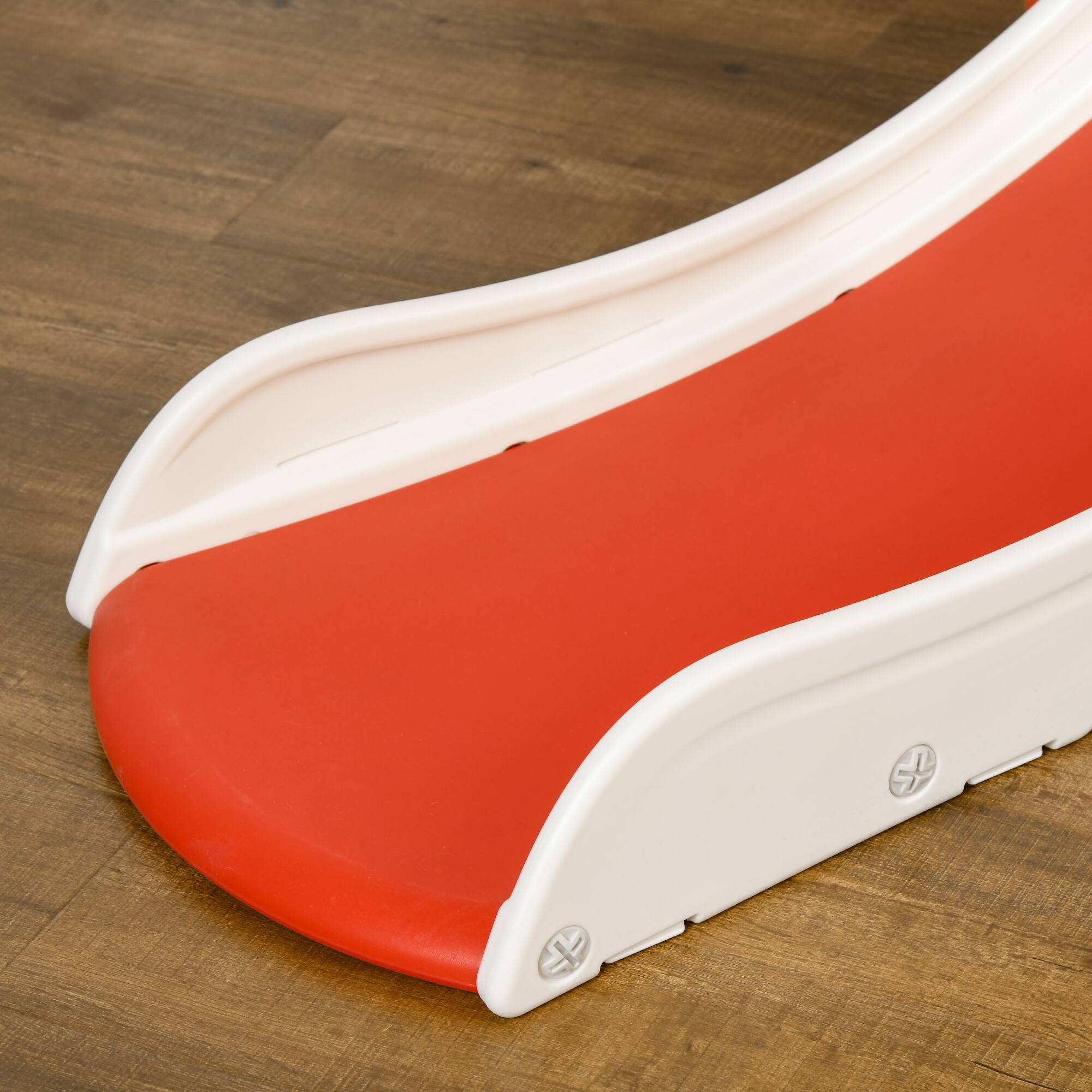 Angle. Siljoy - 4-in-1 Toddler Playset, Slide, Swing, Climber, Basketball Hoop, for Ages 1-3, Indoor/Outdoor, 66lb Capacity - Red.