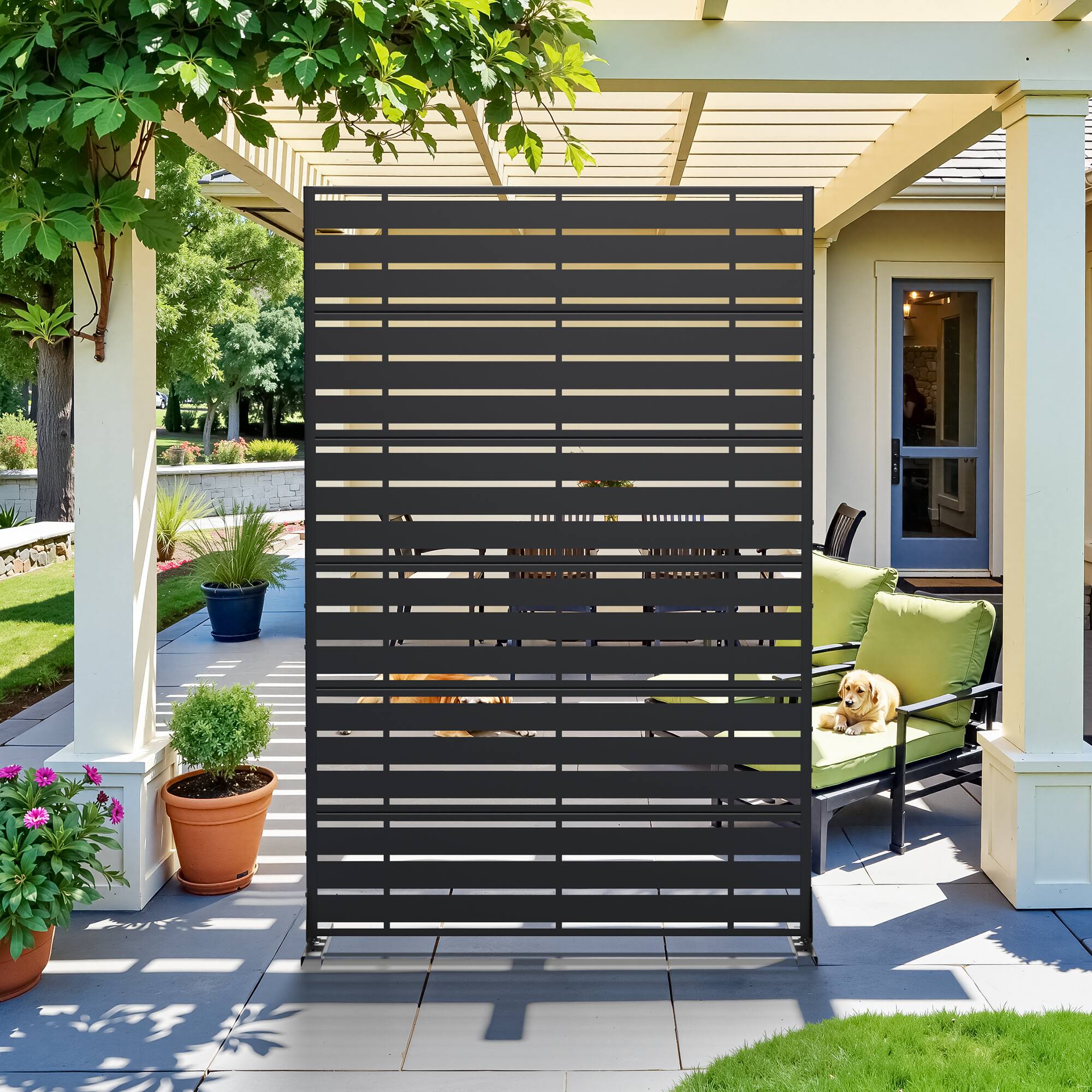 Alt View 1. PexFix - 72 in. x 47 in. Adams Pattern Metal Outdoor Privacy Screen & Panels, Freestanding Garden Divider Fence - Black.