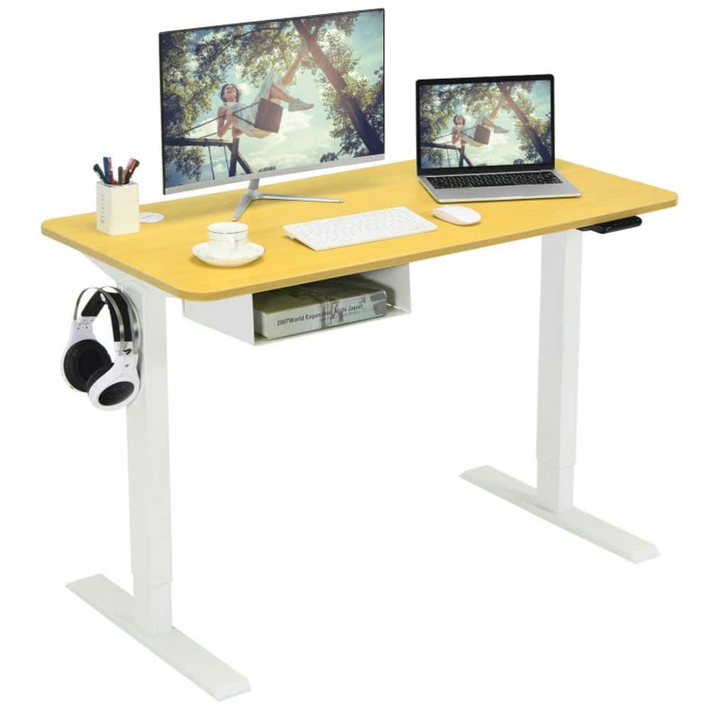 Resenkos - 48-Inch Electric Standing Adjustable Desk with Control Panel and USB Port-Natural, Home Office Desks - Brown