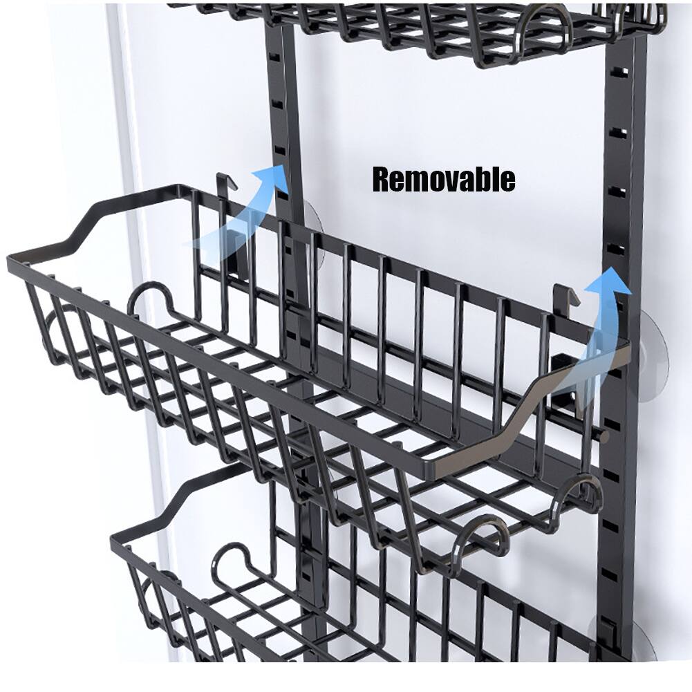 Back. GARVEE - Over The Door Pantry Organizer, Hanging Door Organizer with Adjustable Detachable Basket, Suction Cups,Black - Black.