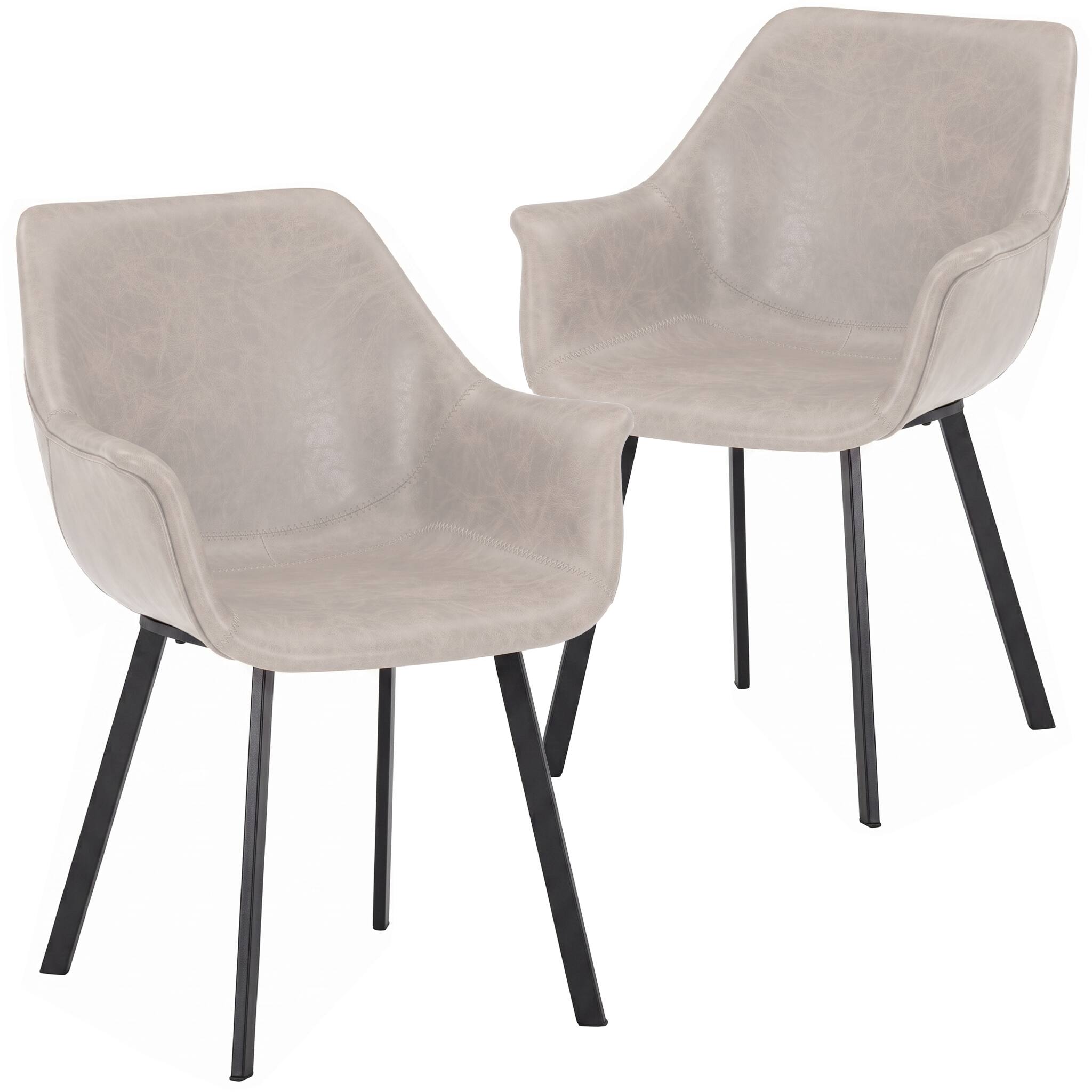 Front. LeisureMod - Markley 2-PCS Modern Leather Accent Dining Chair with Powder-Coated Iron Legs - Light Grey.