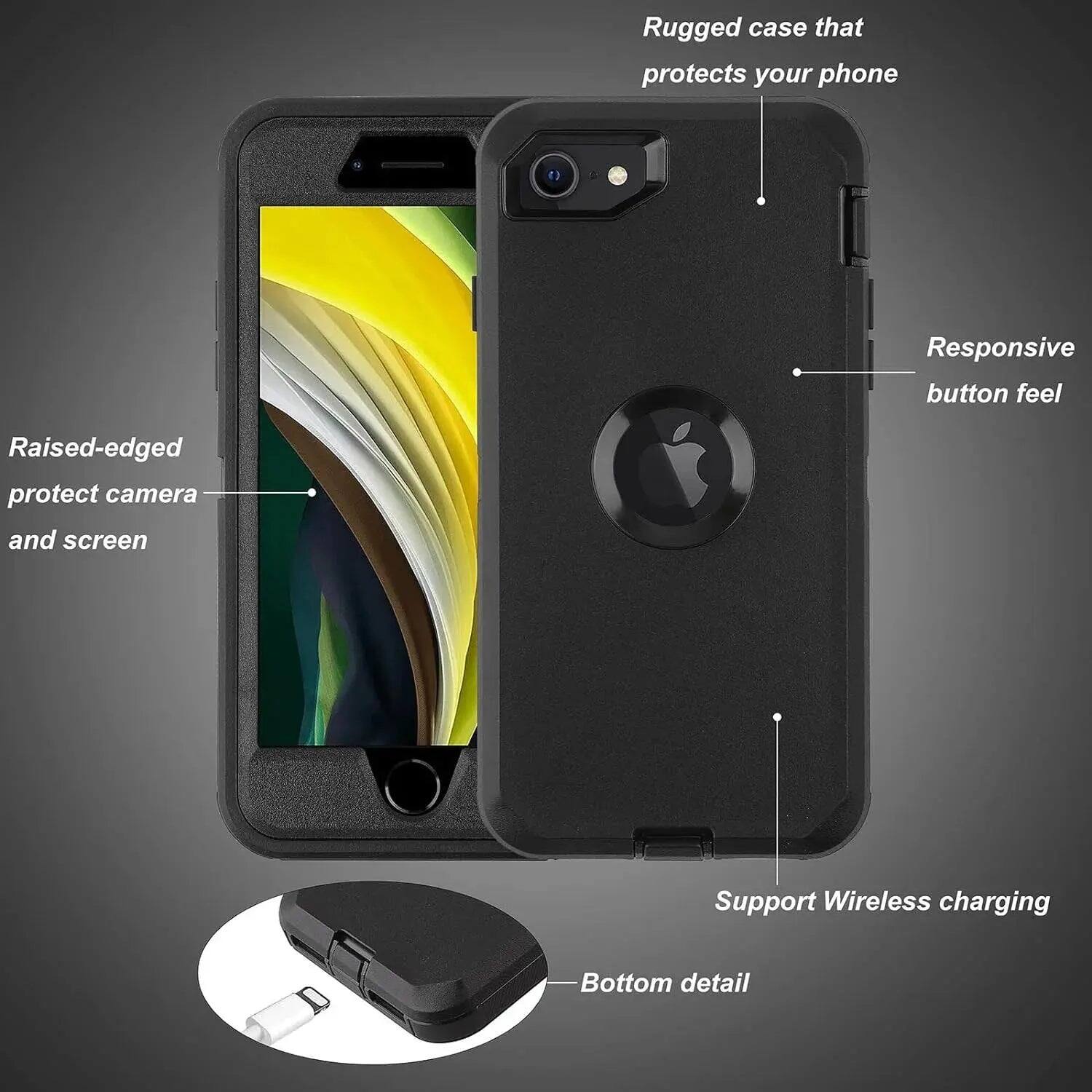 Rugged case that protects your phone  
Responsive button feel  
Raised-edged protect camera and screen  
Support Wireless charging  
Bottom detail