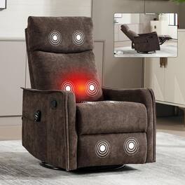 Kadyn - Fabric Heat Massage Recliner Chair, 8 Vibration Modes & Lumbar Heat, Rocker Swivel - Brown