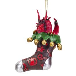 Pacific Trading - Dragon in Stocking Christmas Tree Ornament 5 inch - Red