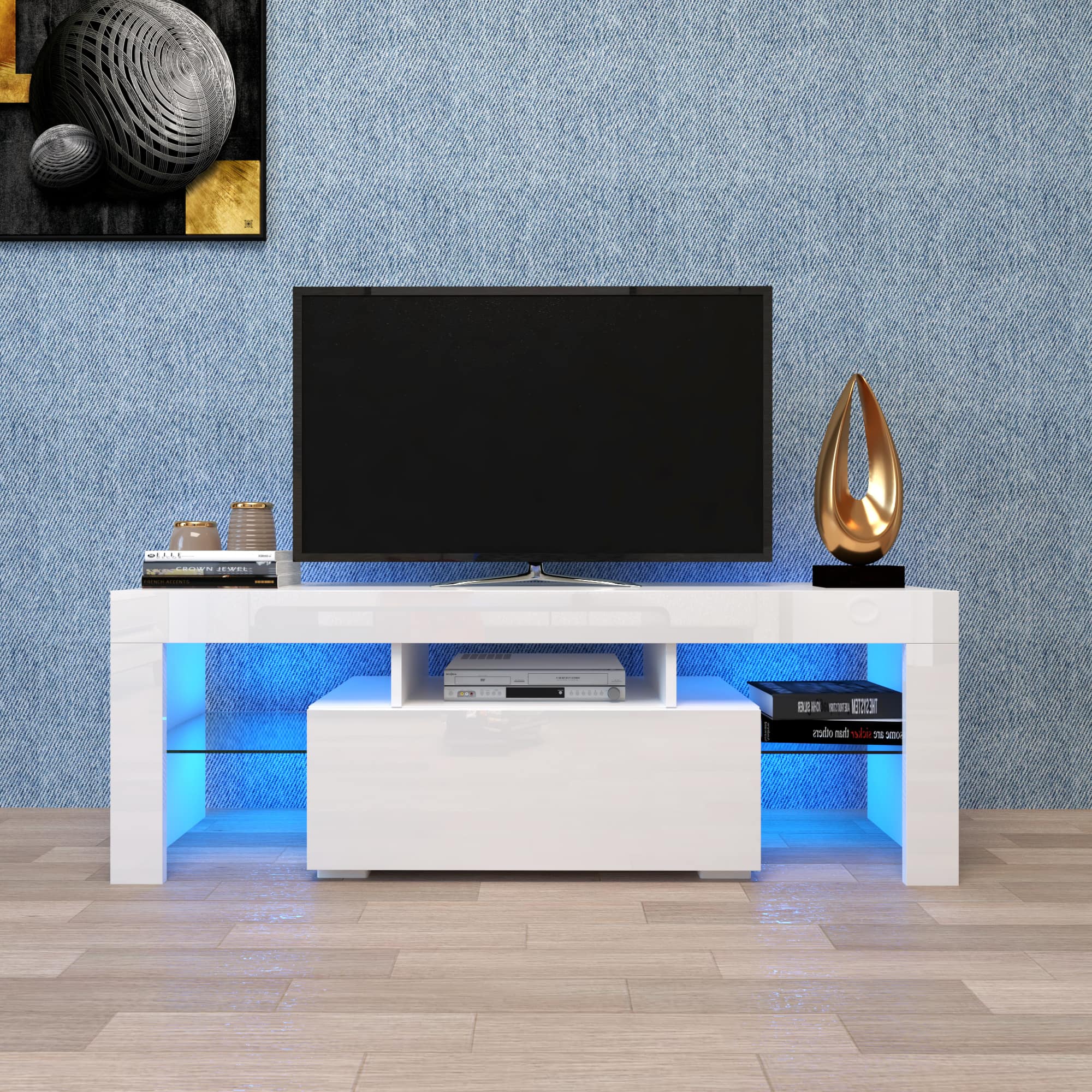 GOODSILO - Modern Entertainment Center with LED Lights, Fits Up to 50 Inch TVs - White