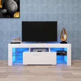 GOODSILO - Modern Entertainment Center with LED Lights, Fits Up to 50 Inch TVs - White