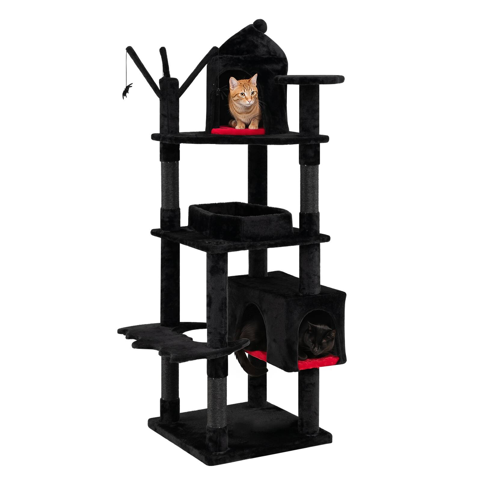 Alt View 9. Gymax - Gymax Gothic Cat Tree 70'' Cat Tower w Castle House Coffin Bed Spider Hanging Balls Black & Red - Black.