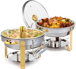 Winado - 2 Pack 5QT Chafing Dish Buffet Set with Glass Lid & Lid Holder for wedding, Party, Banquet, Catering event - Gold Accent