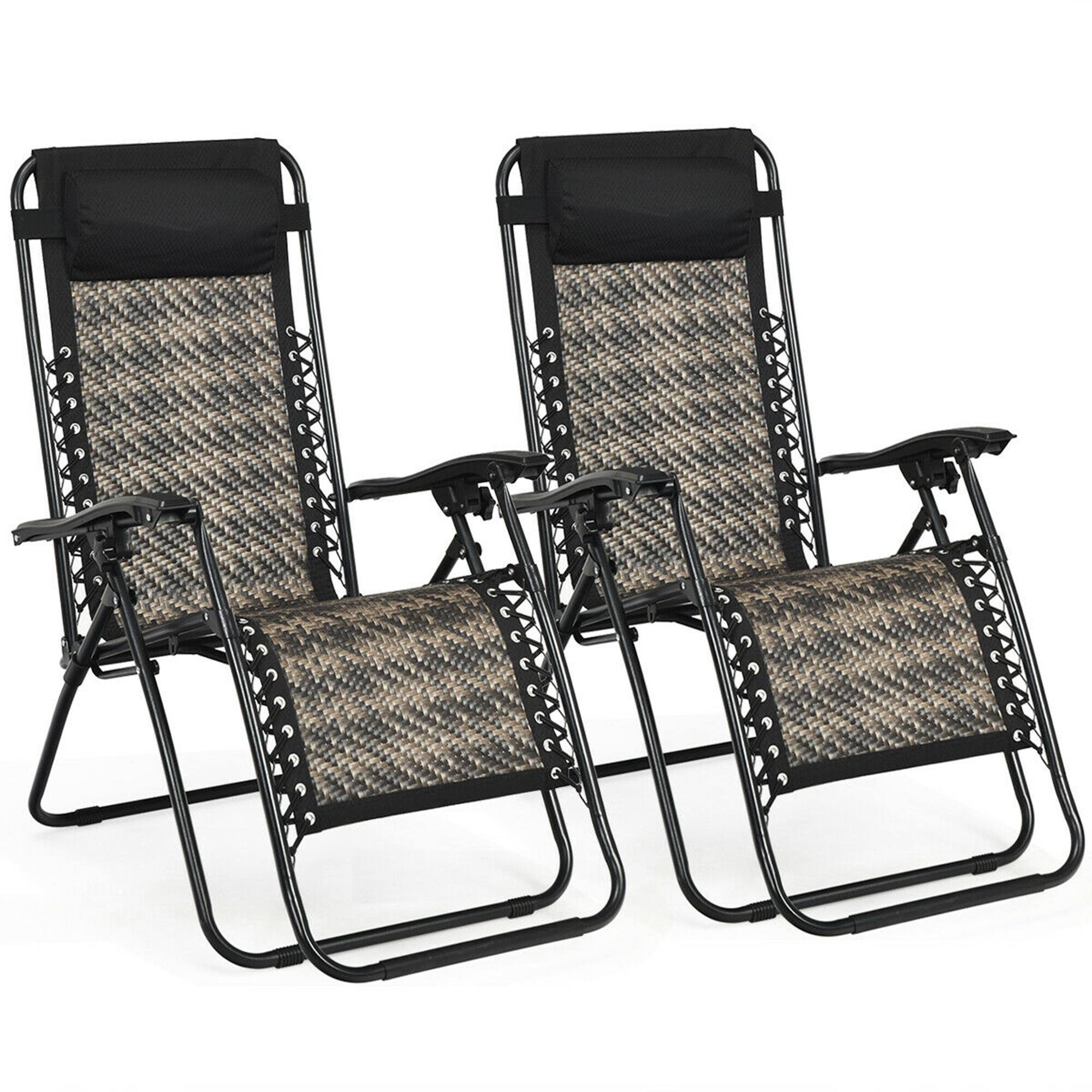 Alt View 1. Gymax - Gymax Set of 2 Folding Rattan Patio Zero Gravity Lounge Chair Recliner w/ Headrest - Gray.