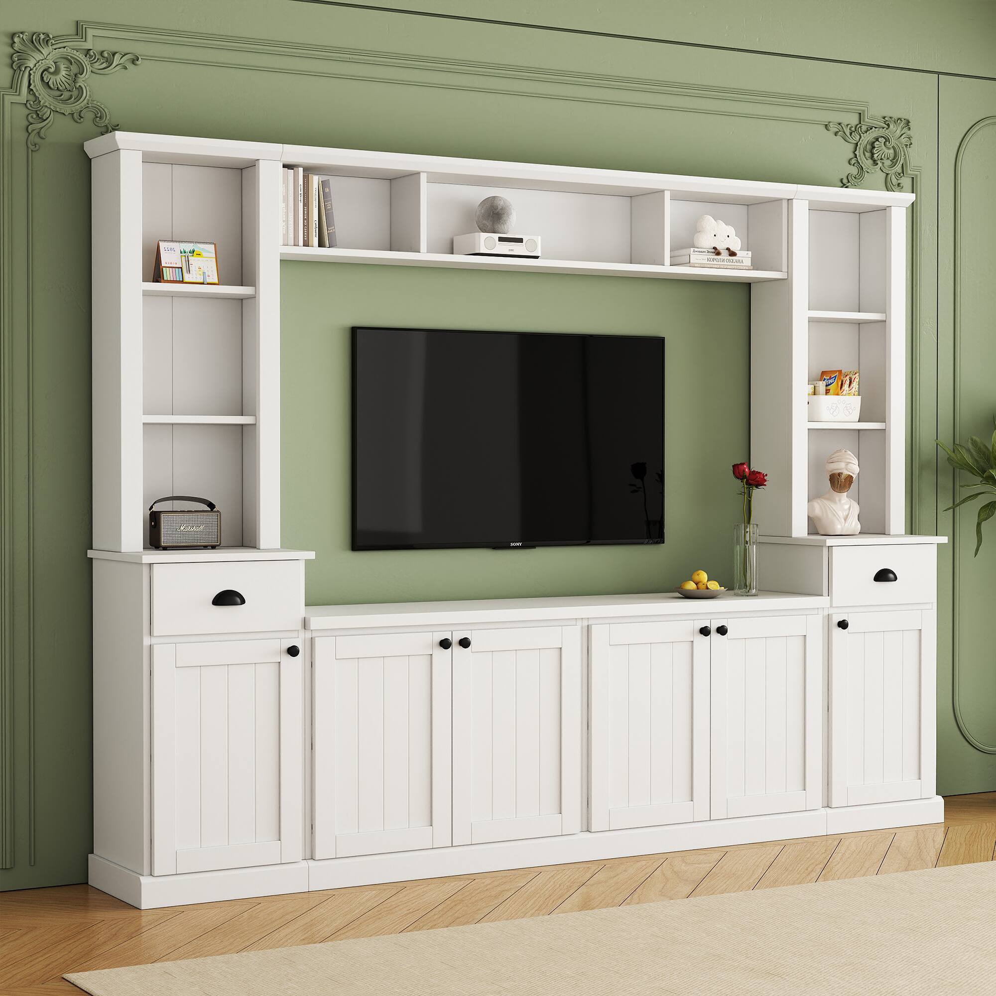 Back. CheryLife - 103 in.White Modern Entertainment Center Wall Unit with Bridge for TVs Up to 75'' - White.
