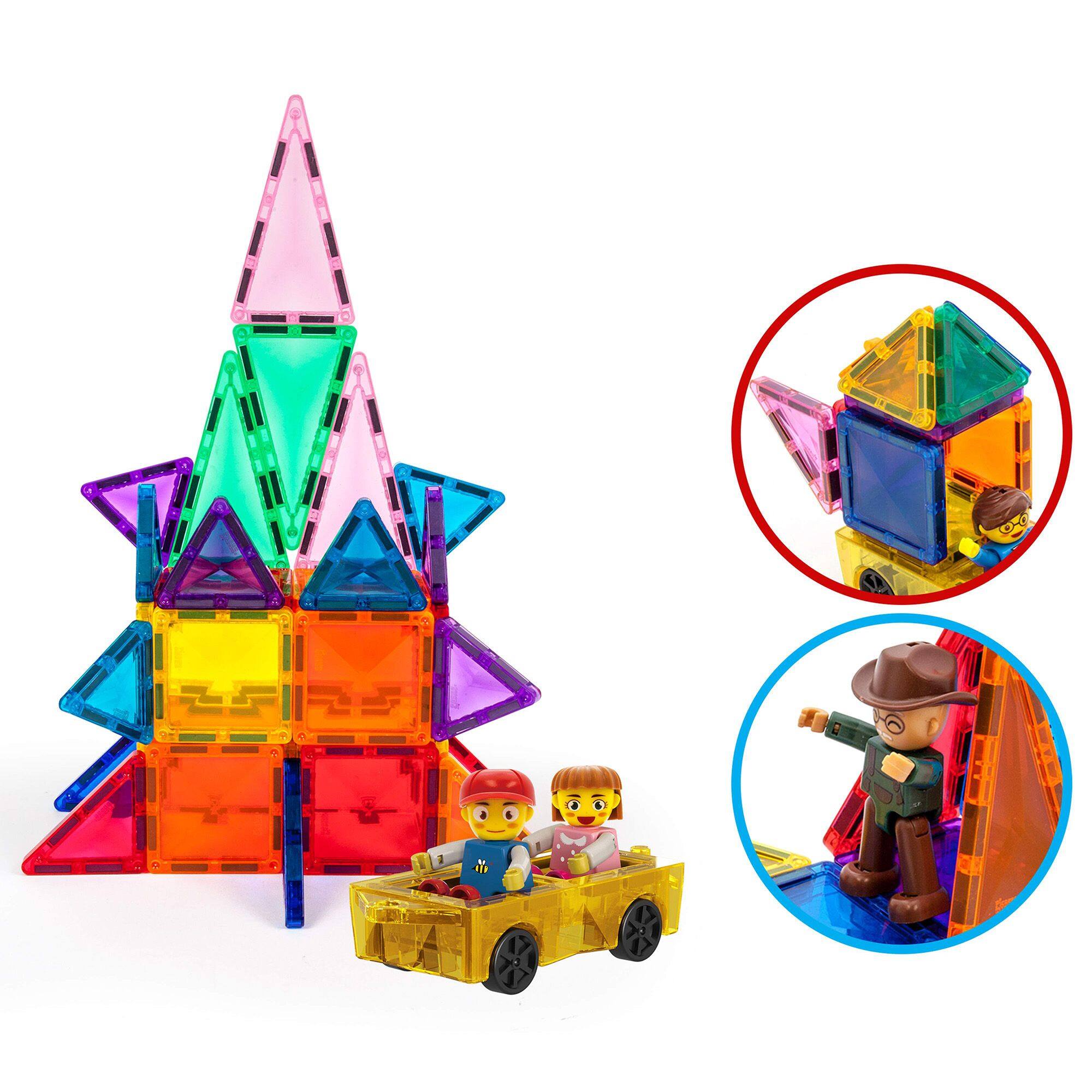Alt View 1. PicassoTiles - PicassoTiles 3 PC Magnetic Mini Car and 2 Characters Set Magnetic Building Blocks for Kids 3+.