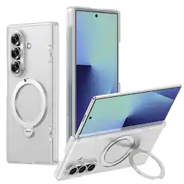 Dteck - Shockproof Frosted Phone Case for Samsung Galaxy Z Fold8 Ultra with Ring Stand, Slim Magnetic Rigid Plastic Hinge Cover - Matteclear