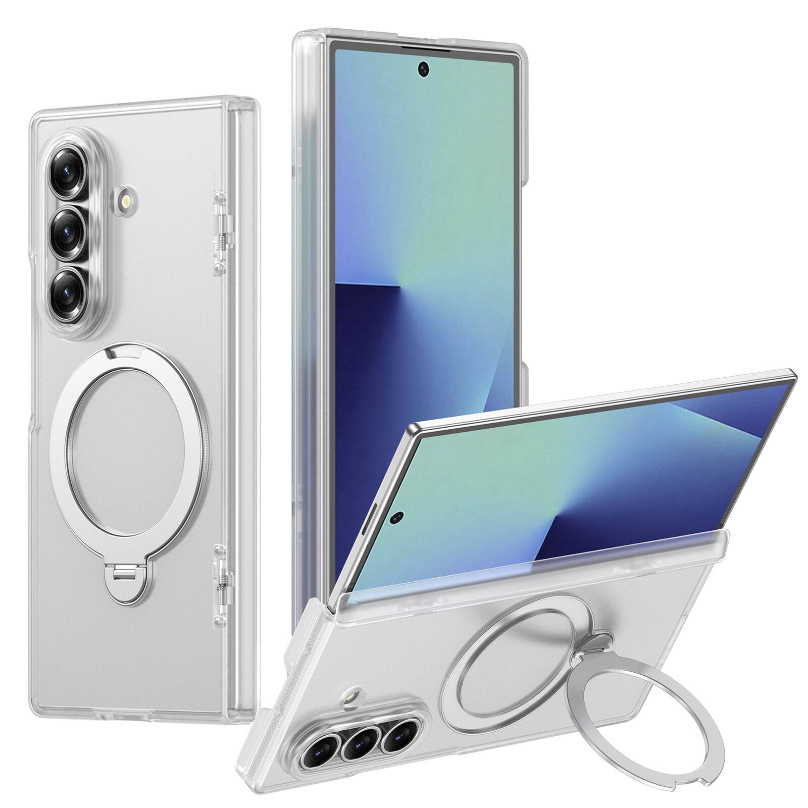 Dteck - Shockproof Frosted Phone Case for Samsung Galaxy Z Fold8 Ultra with Ring Stand, Slim Magnetic Rigid Plastic Hinge Cover - Matteclear