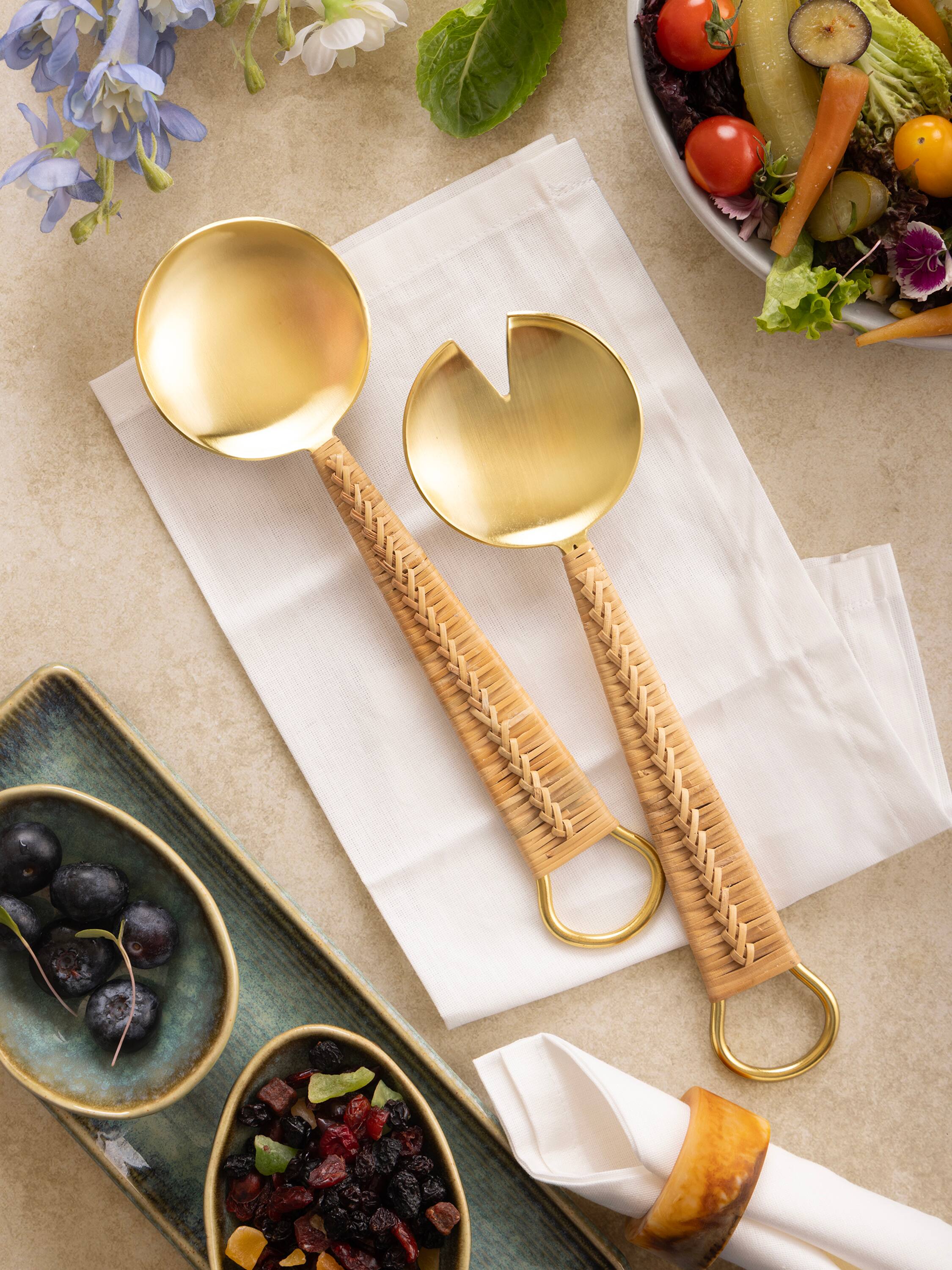 Back. GAURI KOHLI - Helsinki Salad Servers - Pine brown, matte gold.