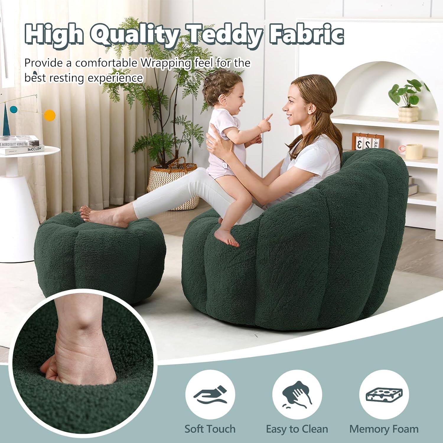 High Quality Teddy Fabric  
Provide a comfortable Wrapping feel for the best resting experience  

Soft Touch  
Easy to Clean  
Memory Foam