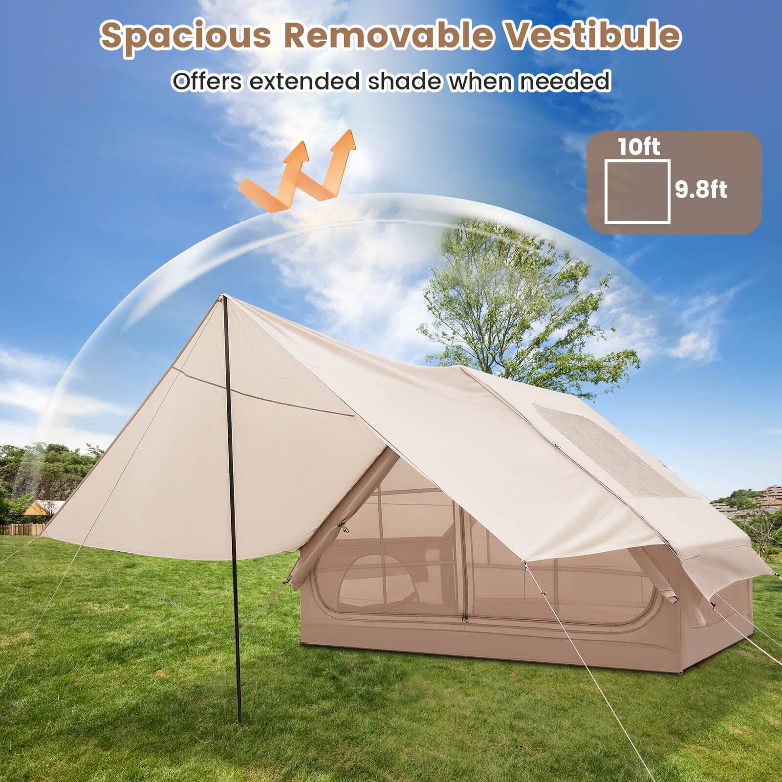 Spacious Removable Vestibule  
Offers extended shade when needed  

10ft  
9.8ft