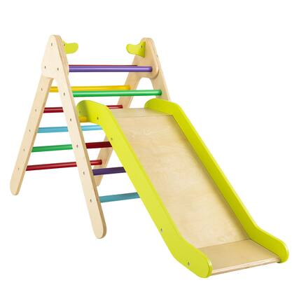 Front. Costway - Costway 2-in-1 Wooden Climbing Triangle Set Triangle Climber w/ Ramp - Multicolor.