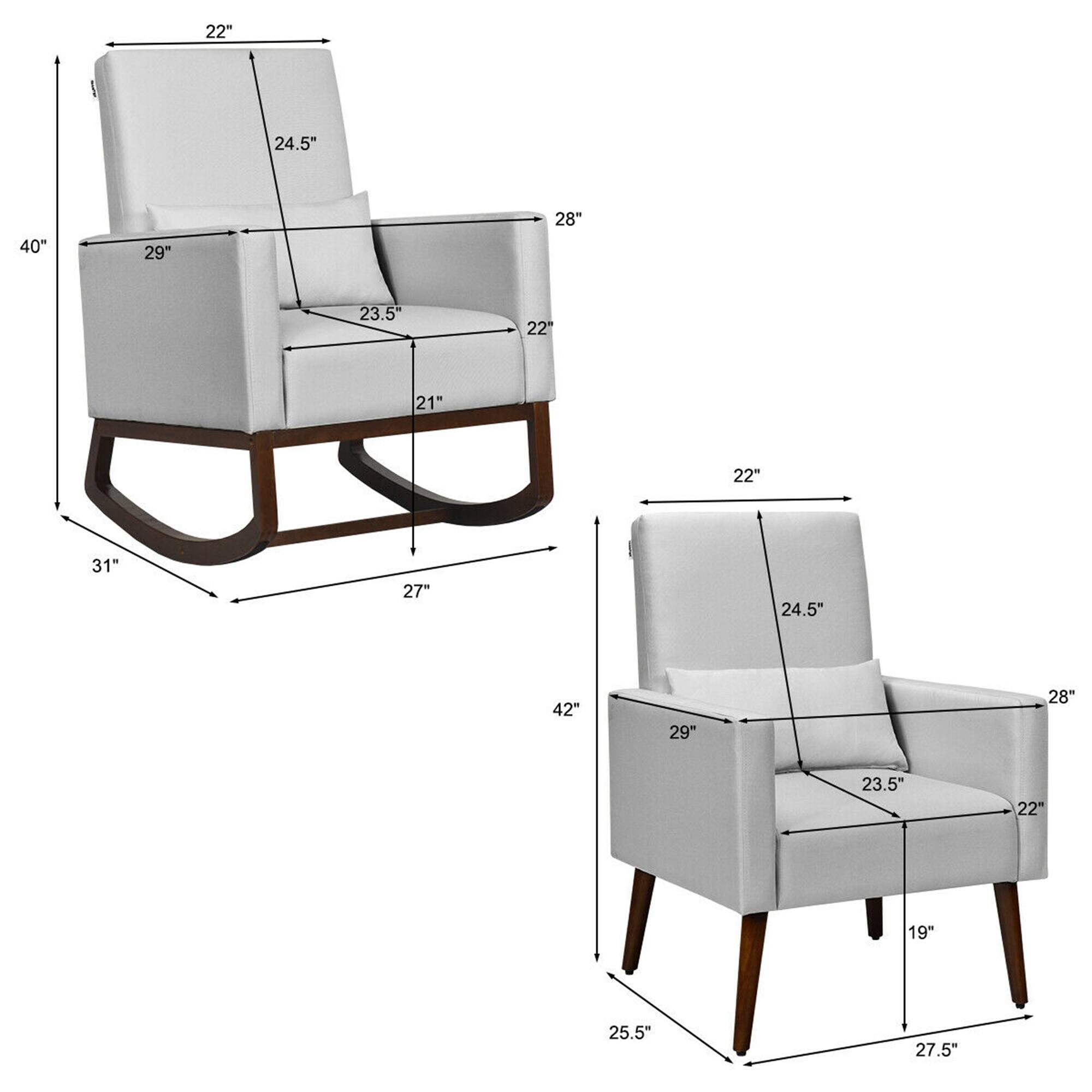 Sure, here is the corrected and grouped text from the image:

**Chair 1:**
- Height: 40"
- Width: 28"
- Depth: 31"
- Seat Height: 21"
- Seat Depth: 23.5"
- Back Height: 24.5"
- Arm Height: 22"
- Arm Width: 22"
- Overall Width: 27"

**Chair 2:**
- Height: 42"
- Width: 28"
- Depth: 25.5"
- Seat Height: 19"
- Seat Depth: 23.5"
- Back Height: 24.5"
- Arm Height: 22"
- Arm Width: 22"
- Overall Width: 27.5"