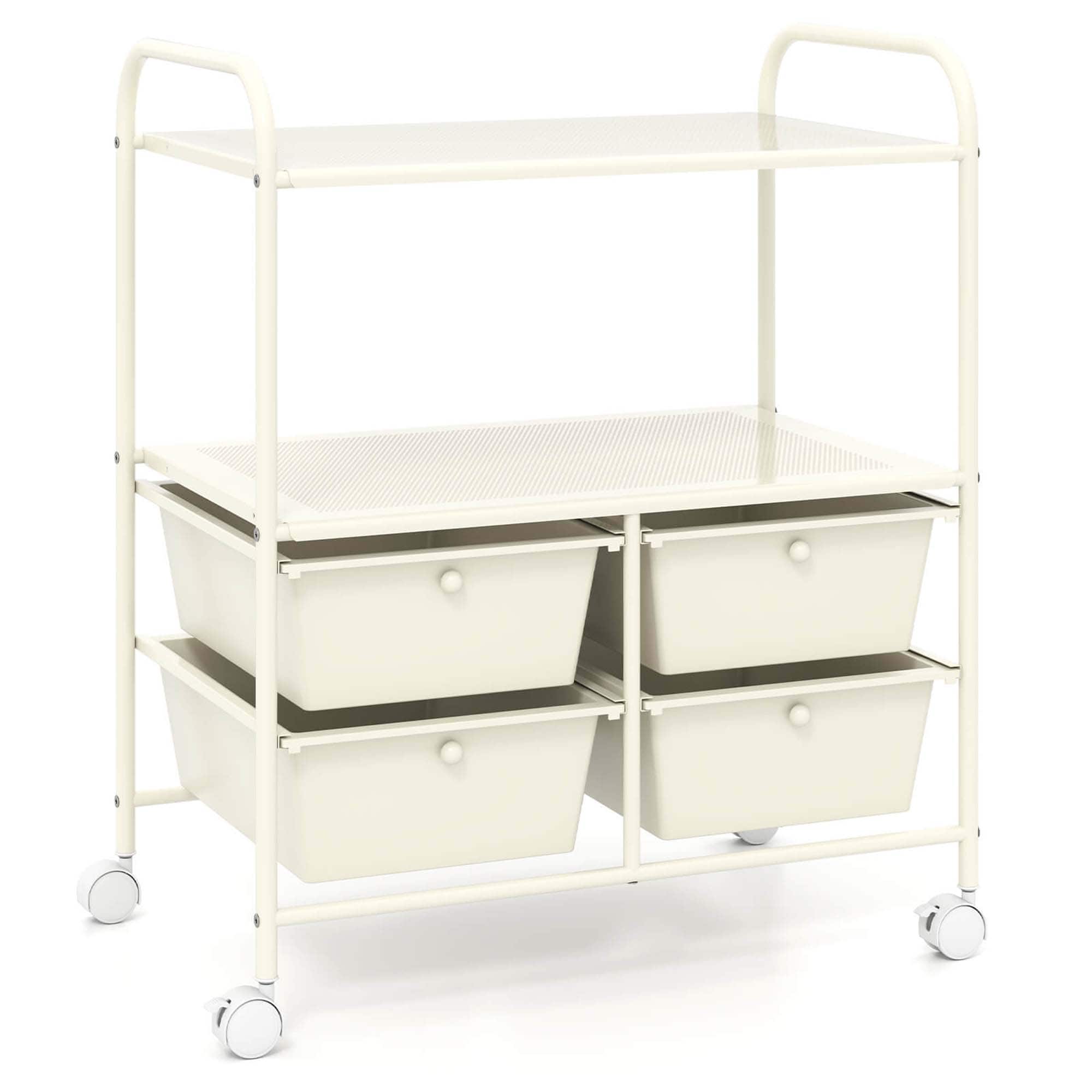 Front. Costway - Costway Rolling Storage Cart with 4 Drawers & 2 Shelves Multipurpose Plastic Trolley on Wheels - White.
