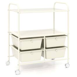 Costway - Rolling Storage Cart with 4 Drawers & 2 Shelves Multipurpose Plastic Trolley on Wheels - White