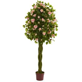 BreeBe - 6' Rose Tree with Woven Trunk - Green