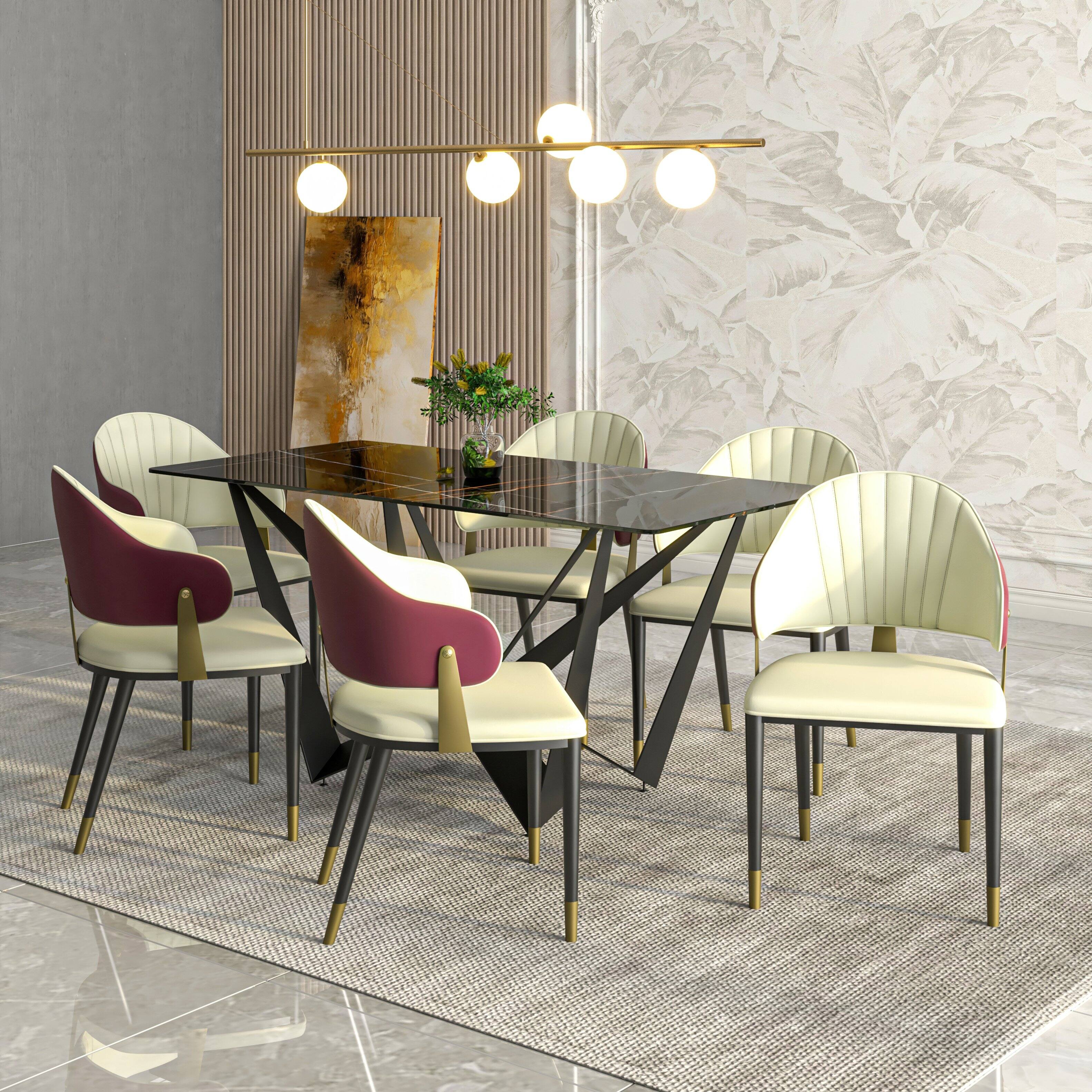 Left. LeisureMod - Aria Modern PU Leather Dining Chair with Iron Legs - Red.