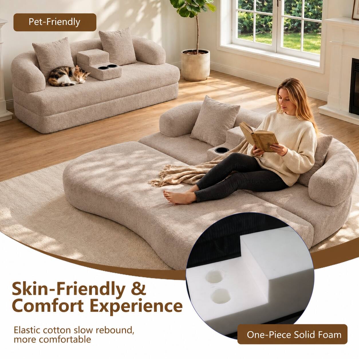 Pet-Friendly

Skin-Friendly & Comfort Experience

Elastic cotton slow rebound, more comfortable

One-Piece Solid Foam