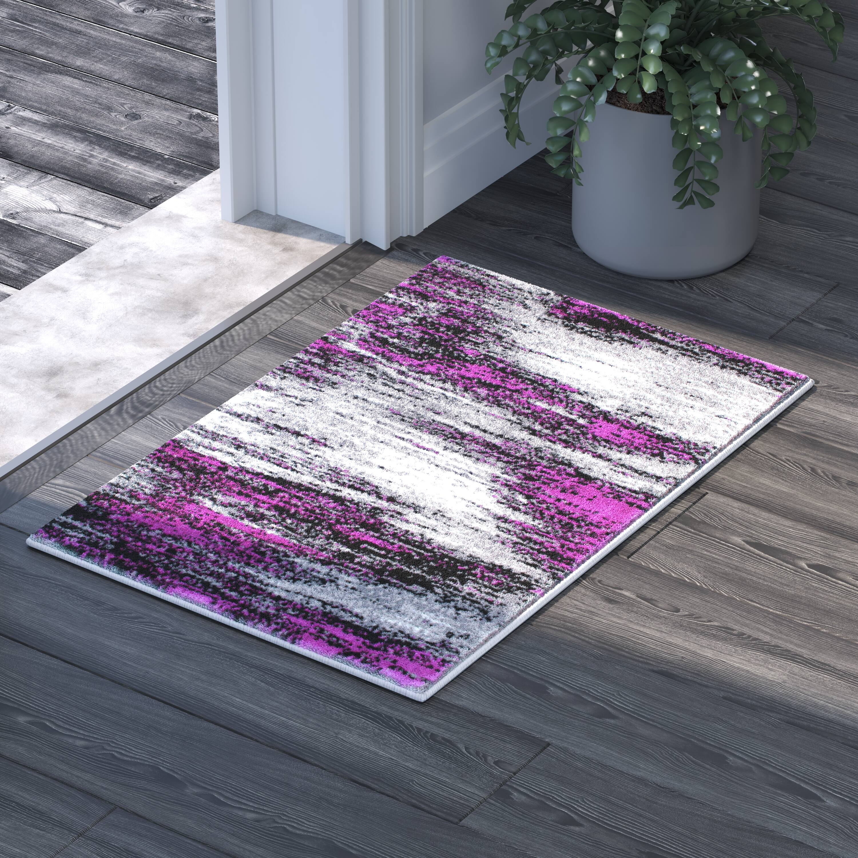 Front. Emma + Oliver - Oakland Ultra Soft Shaded Look Olefin Accent Rug with Natural Jute Backing - Purple.