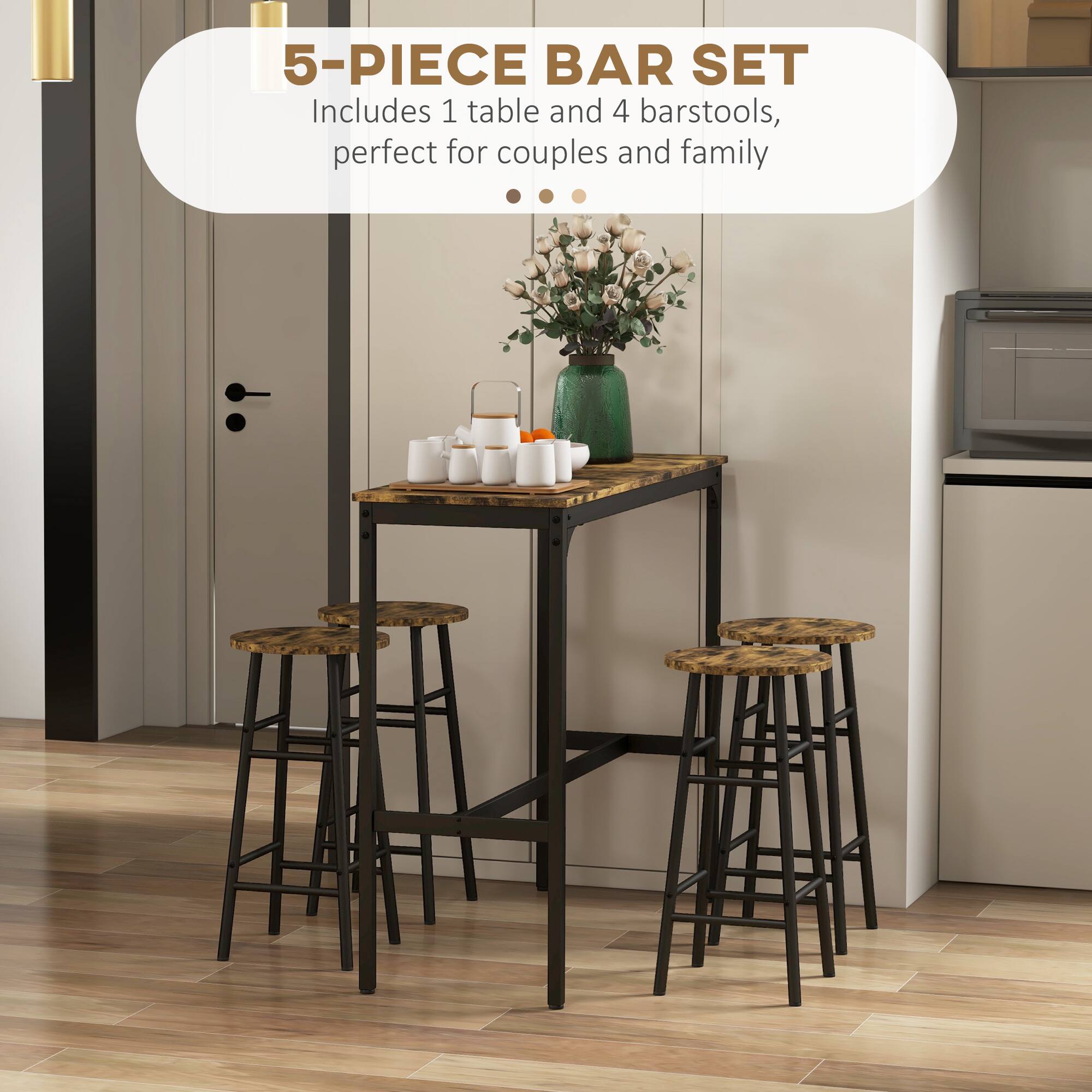 5-PIECE BAR SET  
Includes 1 table and 4 barstools, perfect for couples and family