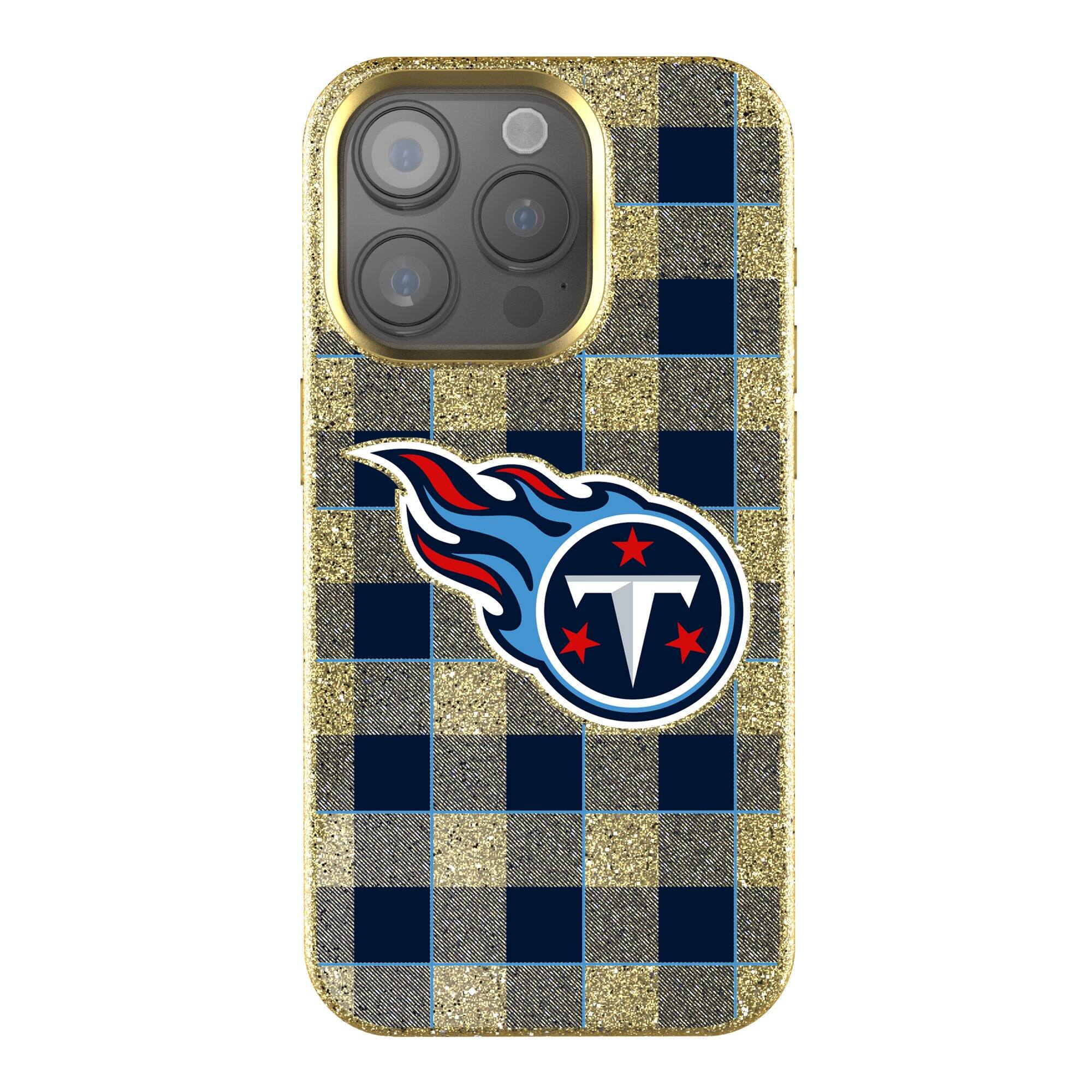 Front. Keyscaper - Tennessee Titans Plaid Bling iPhone Case - 16 Pro Max - Gold.