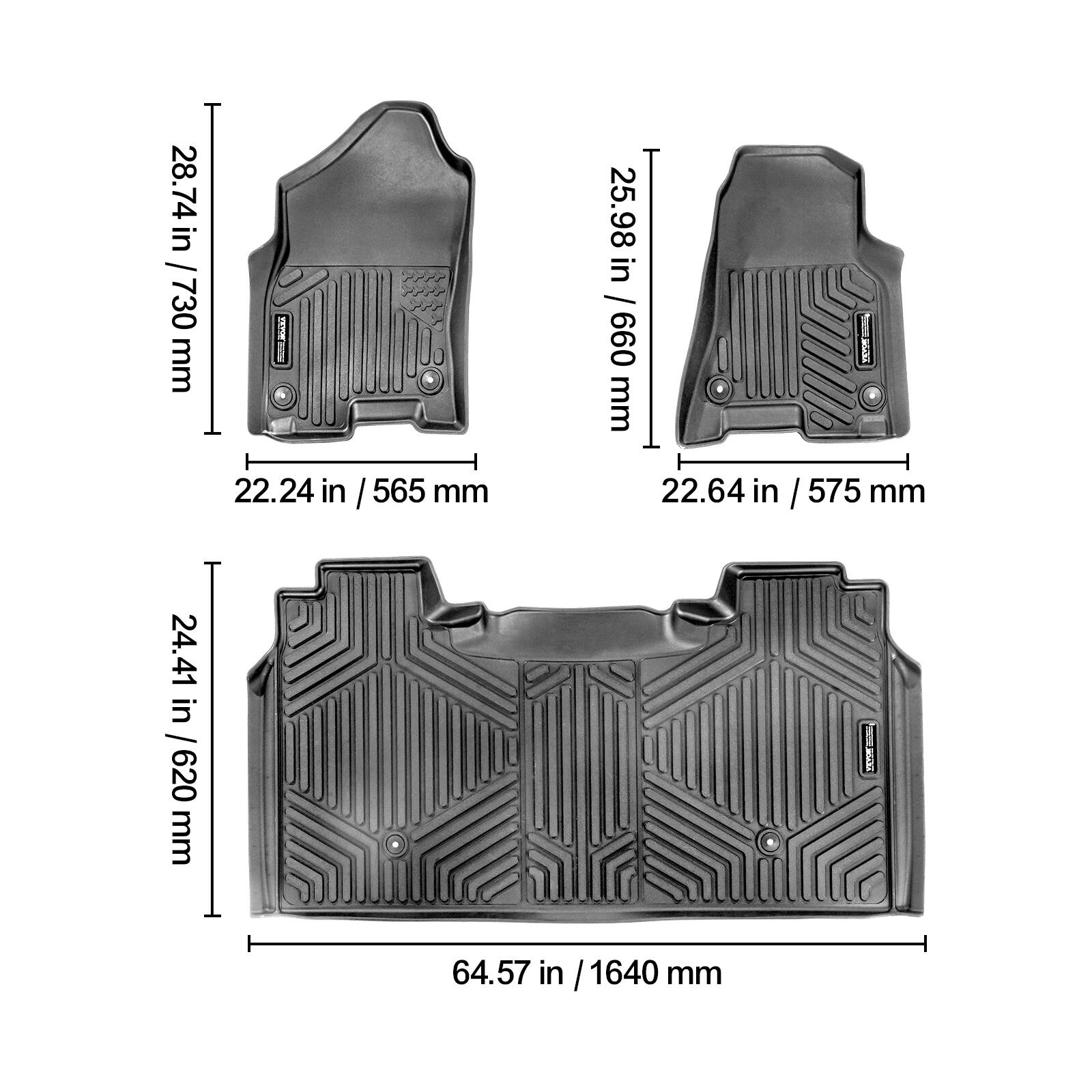 - 28.74 in / 730 mm
- 22.24 in / 565 mm

- 25.98 in / 660 mm
- 22.64 in / 575 mm

- 24.41 in / 620 mm
- 64.57 in / 1640 mm
