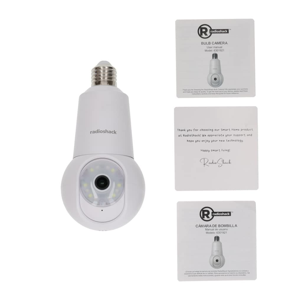 RadioShack - Bulb Camera - 3MP HD, 360° Rotation, Starlight Color Night Vision, Motion Tracking, Two-Way Audio