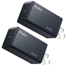 Ruko - 65W USB C Charger, 2-Pack, GaN Fast Charger, Compatible with MacBook Pro/Air, iPhone 17/16, Pixel 10/9, Drone and Mor - Black