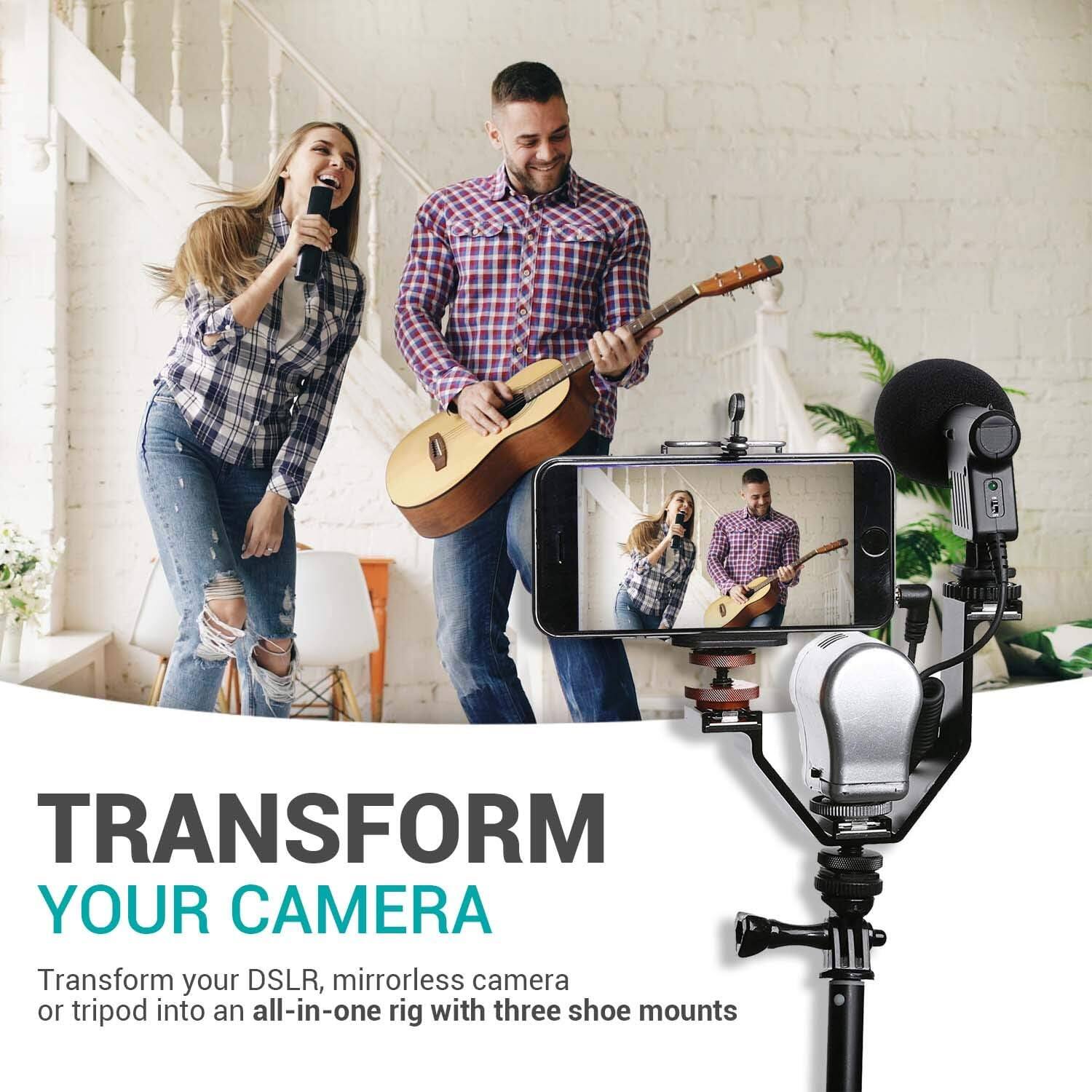 TRANSFORM YOUR CAMERA

Transform your DSLR, mirrorless camera or tripod into an all-in-one rig with three shoe mounts