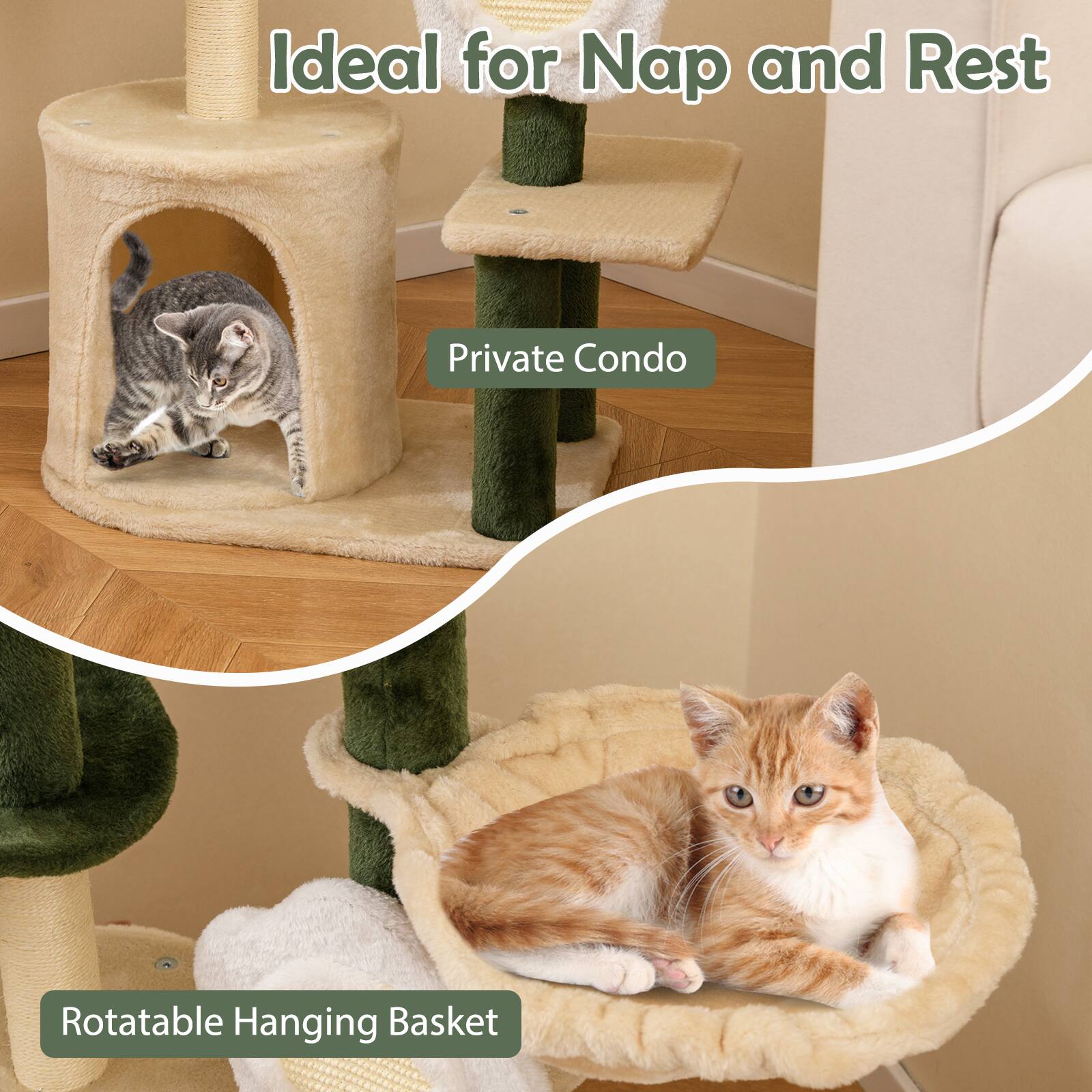 Ideal for Nap and Rest

Private Condo

Rotatable Hanging Basket