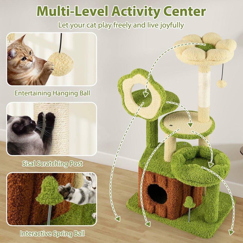 Multi-Level Activity Center  
Let your cat play freely and live joyfully  

Entertaining Hanging Ball  
Sisal Scratching Post  
Interactive Spring Ball